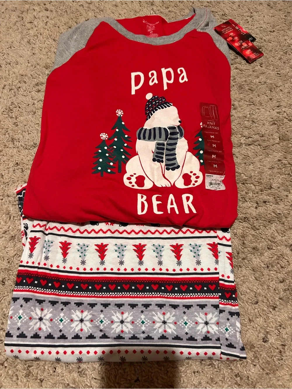 Papa Bear Men’s Red Knit Pajama Set